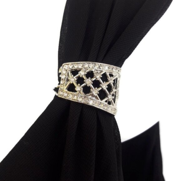 Vintage Alex Evenings Formal Chiffon Dress w/ Rhinestone Clasps, Black, Size 8P - Picture 5 of 5